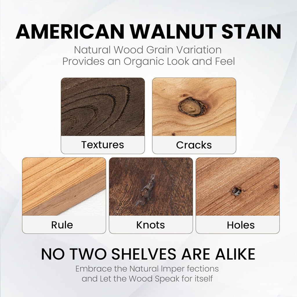 Fun Memories Wood Floating Shelves for Wall, 48 Inch Floating Shelves Wall Mounted, Rustic Elm Wood Shelf for Home Decor, Heavy-Duty Storage Shelves for Living Room, Bathroom, Kitchen, Walnut Finish