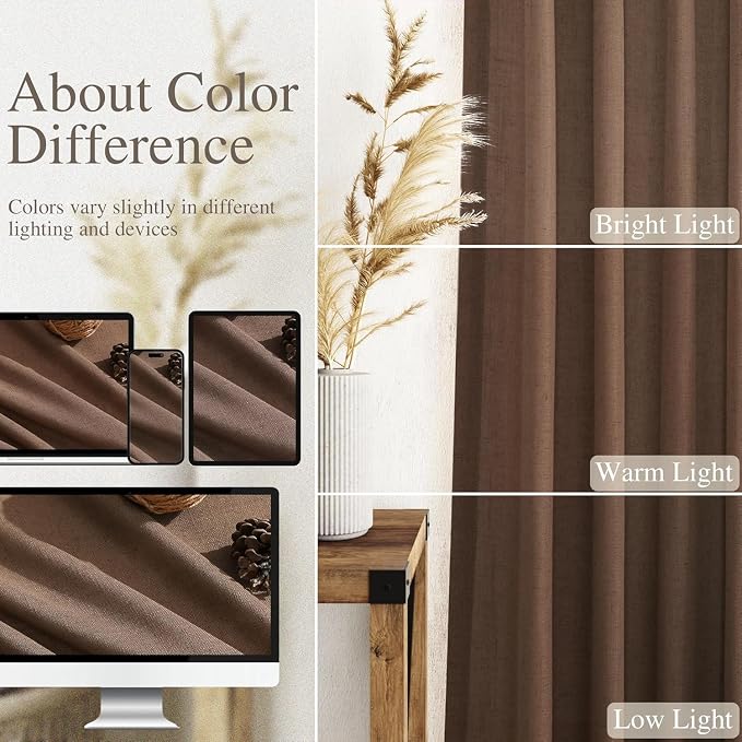 Caramel Brown Linen Curtains for Living Room Extra Long 144 Inches Long Back - Image 3