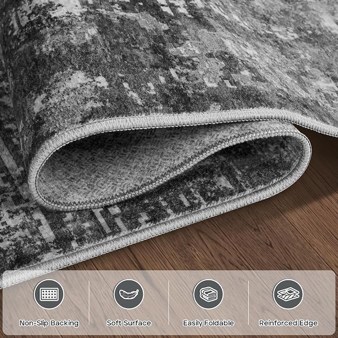 8x10 Area Rugs for Living Room Bedroom Dining Room Washable Black Grey | Soft - Image 4