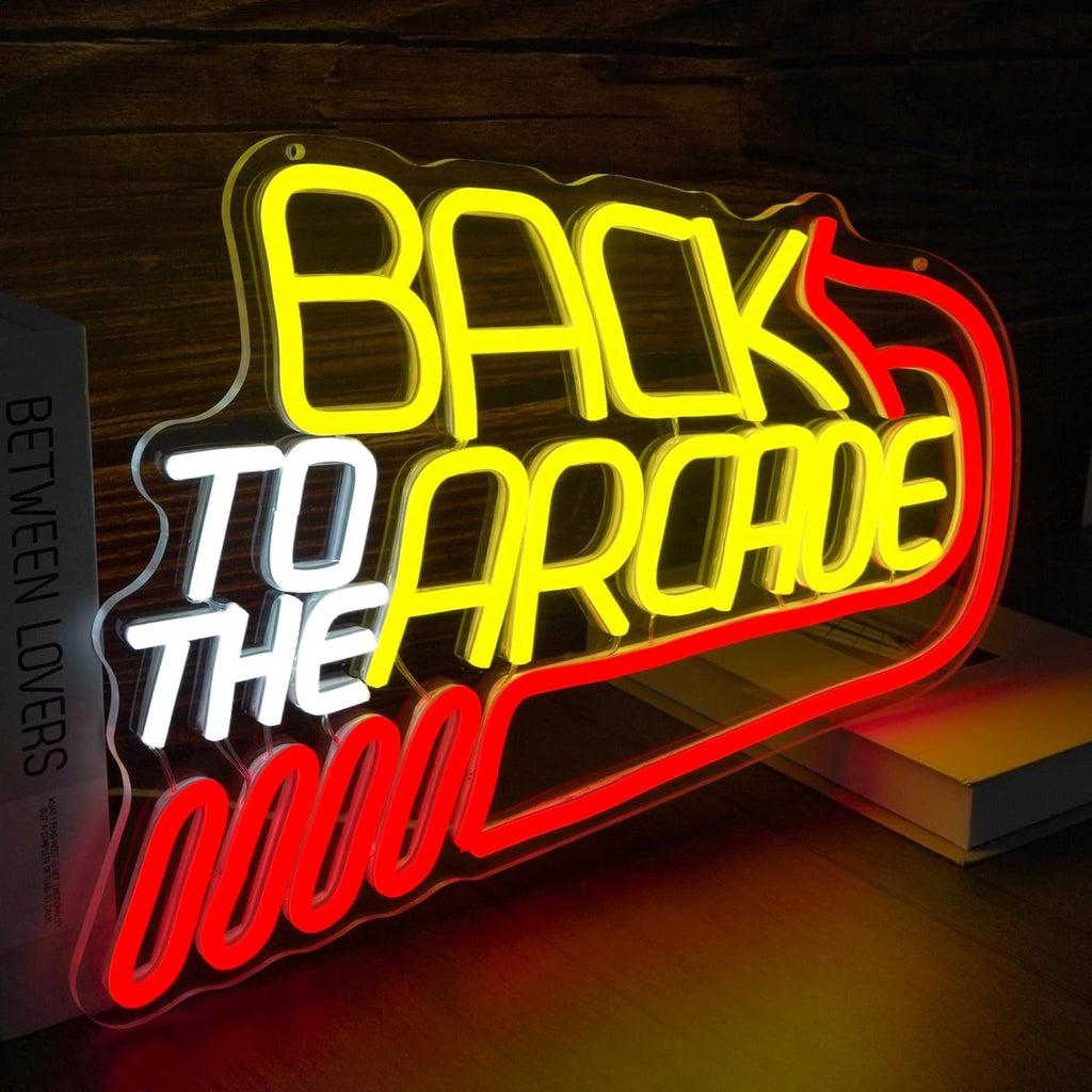 Retro Arcade Neon Sign Large Back to the Arcade Neon Light Dimmable Gamer Neon Signs for Wall Decor USB Powered Vintage Gaming Signs for Bar Game Room Man Cave(15.7 * 10.7inch)
