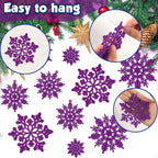 36pcs Christmas Deep Purple Snowflake Ornaments，Plastic Dark Purple Snow Flakes Hanging Ornaments for Christmas Tree Decor Winter Wonderland Frozen Birthday Party Holiday Home Decor Craft Snowflakes