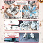 7.5 ft Prelit Flocked Christmas Tree, Lighted Full Christmas Tree with Pine Cones & 550 UL Lights, Snow Frosted Artificial Christmas Tree with Lights, Auto Hinged Xmas Tree for Holiday Décor