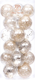 Sea Team 70mm/2.76" Shatterproof Clear Plastic Christmas Tree Ball Ornaments Set, Decorative Hanging Transparent Xmas Baubles with Stuffed Delicate Decorations (24 Counts, Champagne)