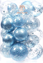 Sea Team Christmas Baubles Set Clear Plastic Shatterproof Multi-Size Decorative Christmas Baubles with Stuffed Delicate Decorations (25 Pieces, Babyblue)