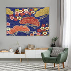 HZOHNAGO Japanese Tapestry Art Abstract Colorful Cherry Blossom Blue Background Pattern Printed Wall Tapestry Painting Wall Hanging for Bedroom Living Room Dorm 60" W x 40" H