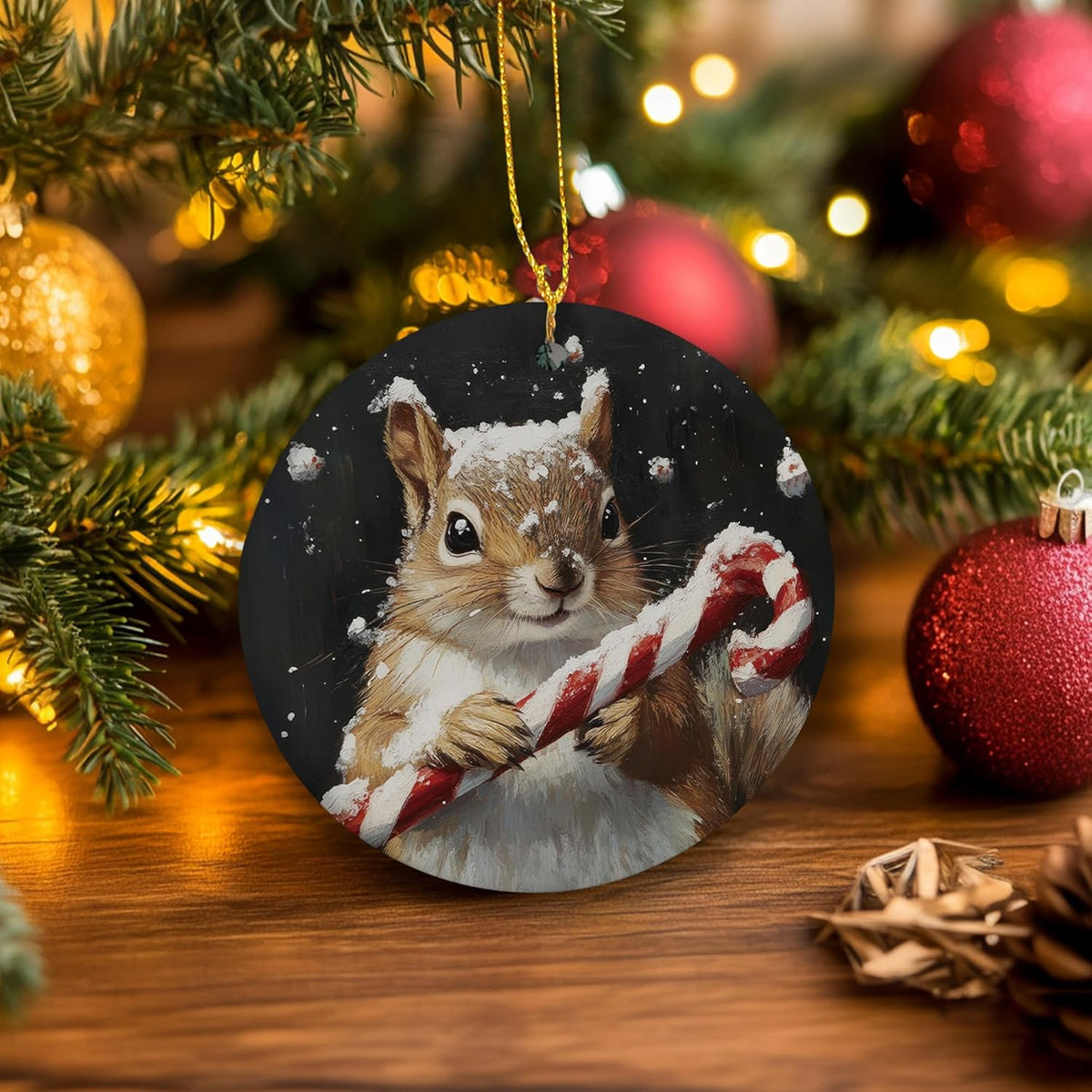 Christmas Squirrel Ceramic Ornament Gifts, Retro Rustic Winter Christmas Squirrel Decorative Hanging Ornaments for Xmas Tree Holiday Party Decoration, Animal Xmas Tree Decorations