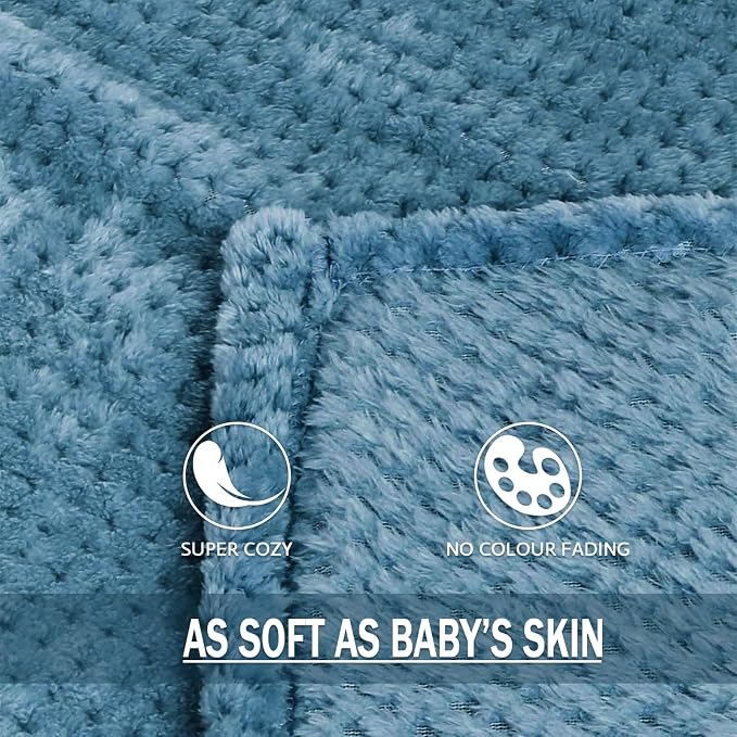 Exclusivo Mezcla Soft Waffle Fleece Bed Blanket Twin Size, Slate Blue | - Image 8