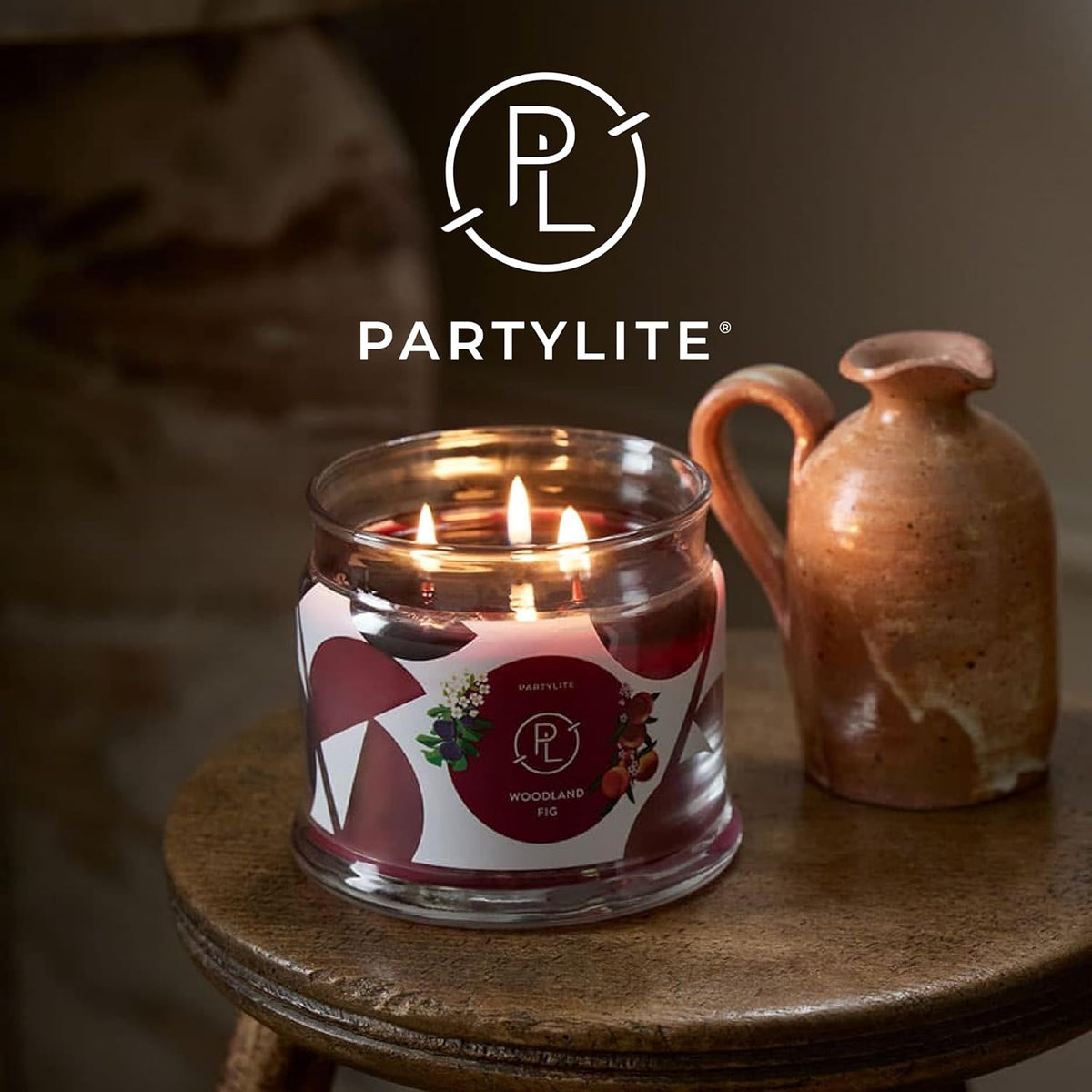PartyLite 3-Wick Jar Candle, Highly Fragranced Clean Burning Glass Candle, 25-45 Hours Burn Time (Woodland Fig)