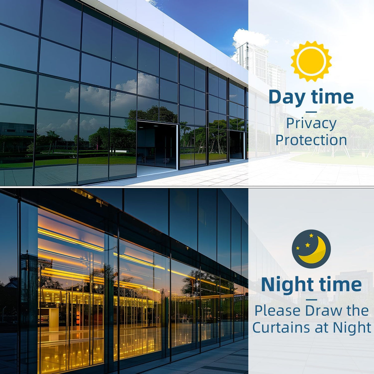 DUOFIRE One Way Window Film Privacy See Out Not in Heat Blocker Window Tint Reflective Mirror Windows Tinting Film for Home Static Cling Anti-UV Sun Blocking Windows Covering（Silver, 23.6x78.7in）