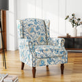 UIXE High Back Floral Accent Chair, Fabric Upholstered Armchair for Living Room, Retro Printed Wingback Arm Chair Nailhead Trim Single Sofa Bedroom Reading Seat - Boho Blue