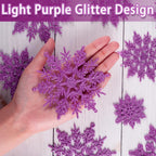 36pcs Christmas Light Purple Snowflake Ornaments，Plastic Light Purple Snow Flakes Hanging Ornaments for Christmas Tree Decor Winter Wonderland Frozen Birthday Party Holiday Home Decor Craft Snowflake