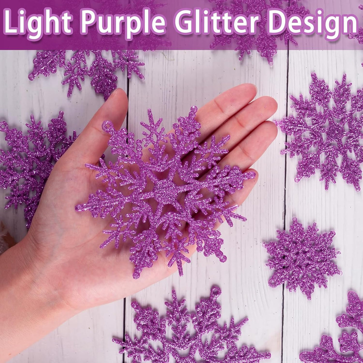 36pcs Christmas Light Purple Snowflake Ornaments，Plastic Light Purple Snow Flakes Hanging Ornaments for Christmas Tree Decor Winter Wonderland Frozen Birthday Party Holiday Home Decor Craft Snowflake