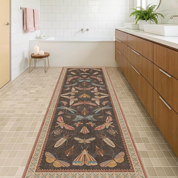 Orange Brown Hallway Runner Rug 2'6"x12', Soft Low Pile Non Slip Carpet - Image 3