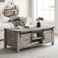OKD 48" Farmhouse Lift Top Coffee Table with Sliding Barn Door, Rustic Center Table w/Hidden Storage Compartment, Lift Tabletop Dining Table w/Adjustable Shelf for Living Room,Light Rustic Oak