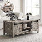 OKD 48" Farmhouse Lift Top Coffee Table with Sliding Barn Door, Rustic Center Table w/Hidden Storage Compartment, Lift Tabletop Dining Table w/Adjustable Shelf for Living Room,Light Rustic Oak