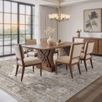 Washable Area Rugs for Living Room - 7x9 Neutral Vintage Distressed Floral Farmhouse Boho Large Soft Floor Rug Indoor Non Slip Carpet for Living Room Bedroom Dining Room Office -Brown/Beige