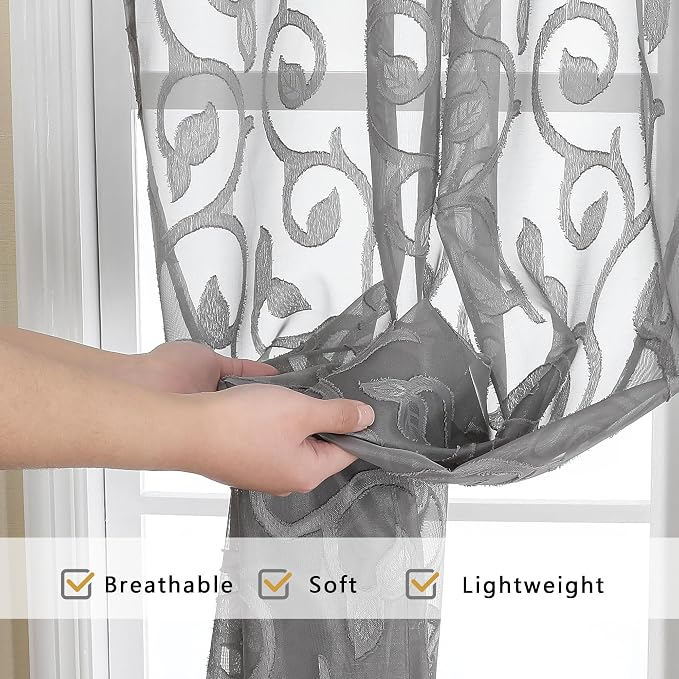 Furman Grey Sheer Curtains 72 inches Long 2 Panels Set, Light Filtering Top Rod - Image 5