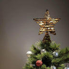 CVHOMEDECO. Rustic Rattan Christmas Tree Star Topper with LED Lights, Farmhouse Christmas Tree Toppers Decoration, 8 x 10 Inch