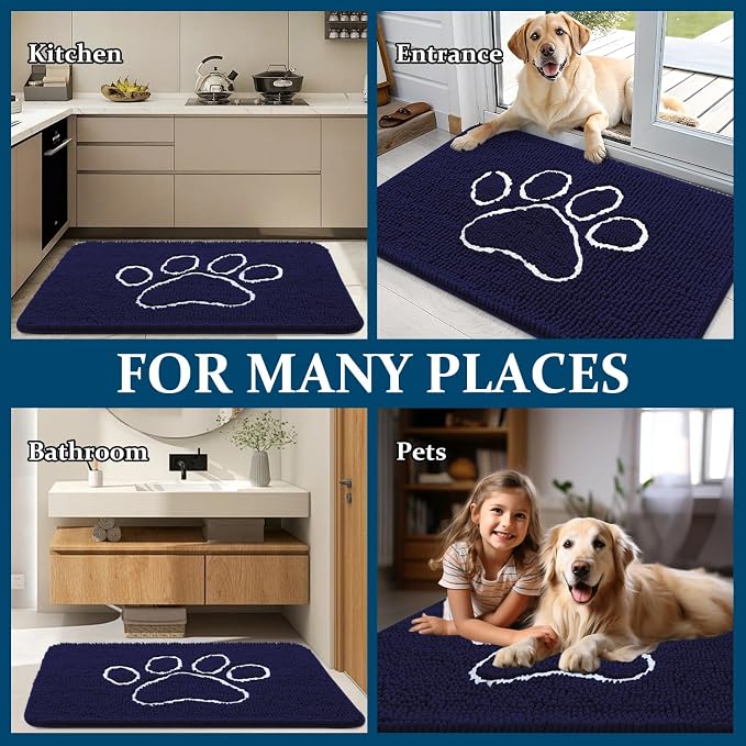 OLANLY Dog Door Mat for Muddy Paws 24x16, Paw Print Design Chenille Mud Mat | - Image 8