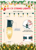 Brightown Outdoor Christmas Lights, 200 Ft C9 LED Commercial String Lights with Warm White Strawberry C9 Bulbs, Waterproof Connectable UL Certified C9 Lights for Indoor Yard Xmas Tree House Decor