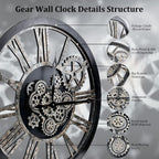 Large Wall Clock, Clocks for Living Room Decor Oversized 30 Inch Wall Decor Farmhouse Vintage Rustic Industrial Roman Big Chic Home Decor Wall Clock for House Bedroom Office, Moving Gears Clock
