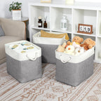 Bidtakay Extra Large Storage Baskets for Organizing 17x12x15.1 inch 3-Pack Fabric Closet Organizers Storage Bins with Handles Foldable Storage Baskets for Shelves Clothes XL-White&Grey
