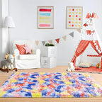 3x5 Tie-Dyed Blue Red Yellow Fluffy Soft Area Rug Non-Slip - Image 6