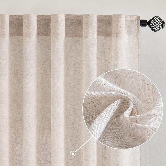 MIULEE Natural White Linen Curtains 52x72 Inch Long by MIULEE
