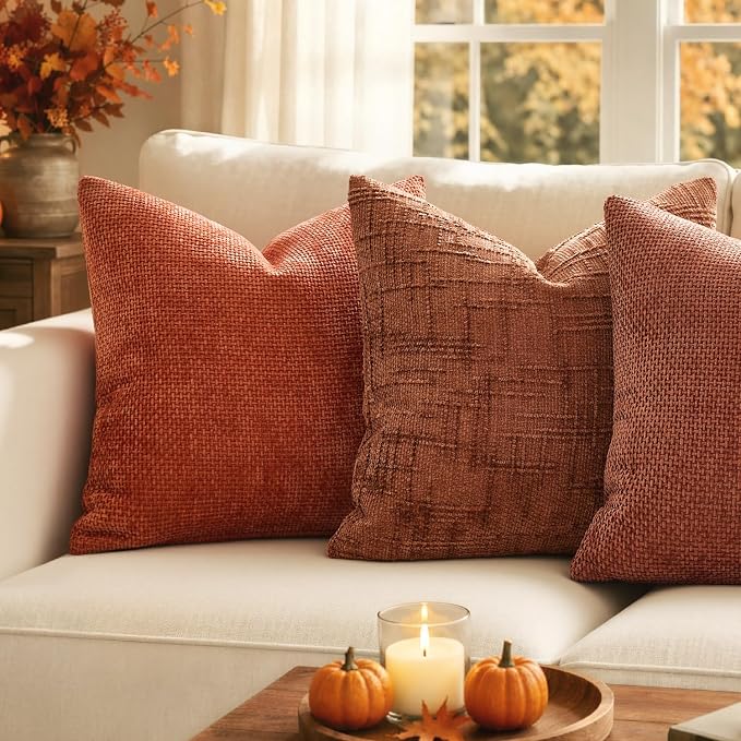 MIULEE Chenille Textured Fall Throw Pillow Covers Burnt Orange 16x16 | Set of 2 - Image 2