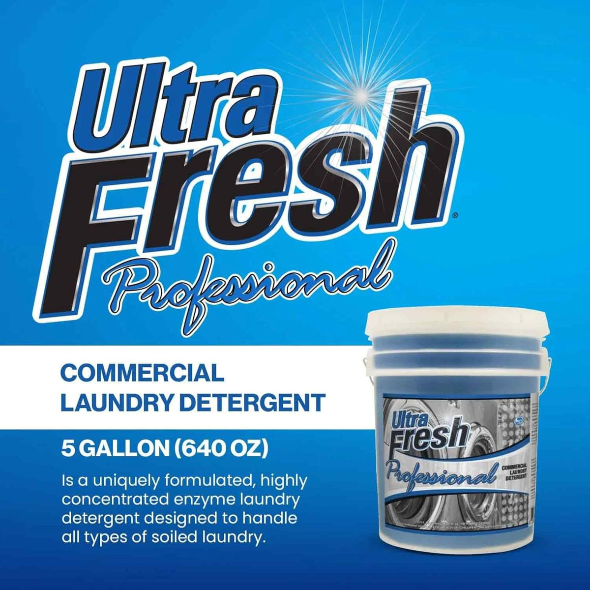 Ultra Fresh® Professional™ Commercial Laundry Detergent, 5 Gallons – Liquid with Easy Dispensing Pump for All Machine Types, up to 640 Loads