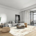 8x10 Area Rugs for Living Room: Washable Abstract Beige Grey Badroom Carpet | - Image 4