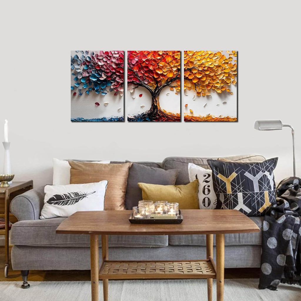 Tree Canvas Wall Art for Living Room - Colorful Wall Decor for Bedroom Teen Girl - Modern 3 Piece Wall Art for Office Size 12" x 16"
