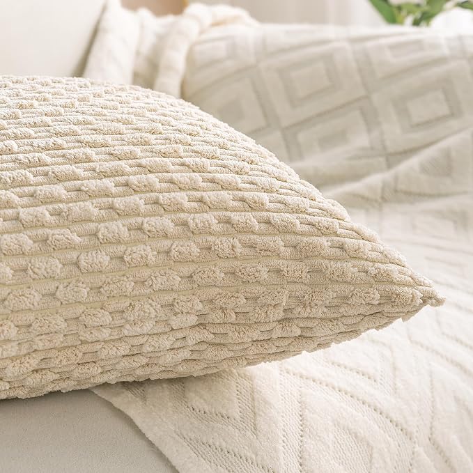 Set of 4 Beige Decorative Throw Pillow Covers 24x24 Inch Corduroy Pillow Covers - Image 7