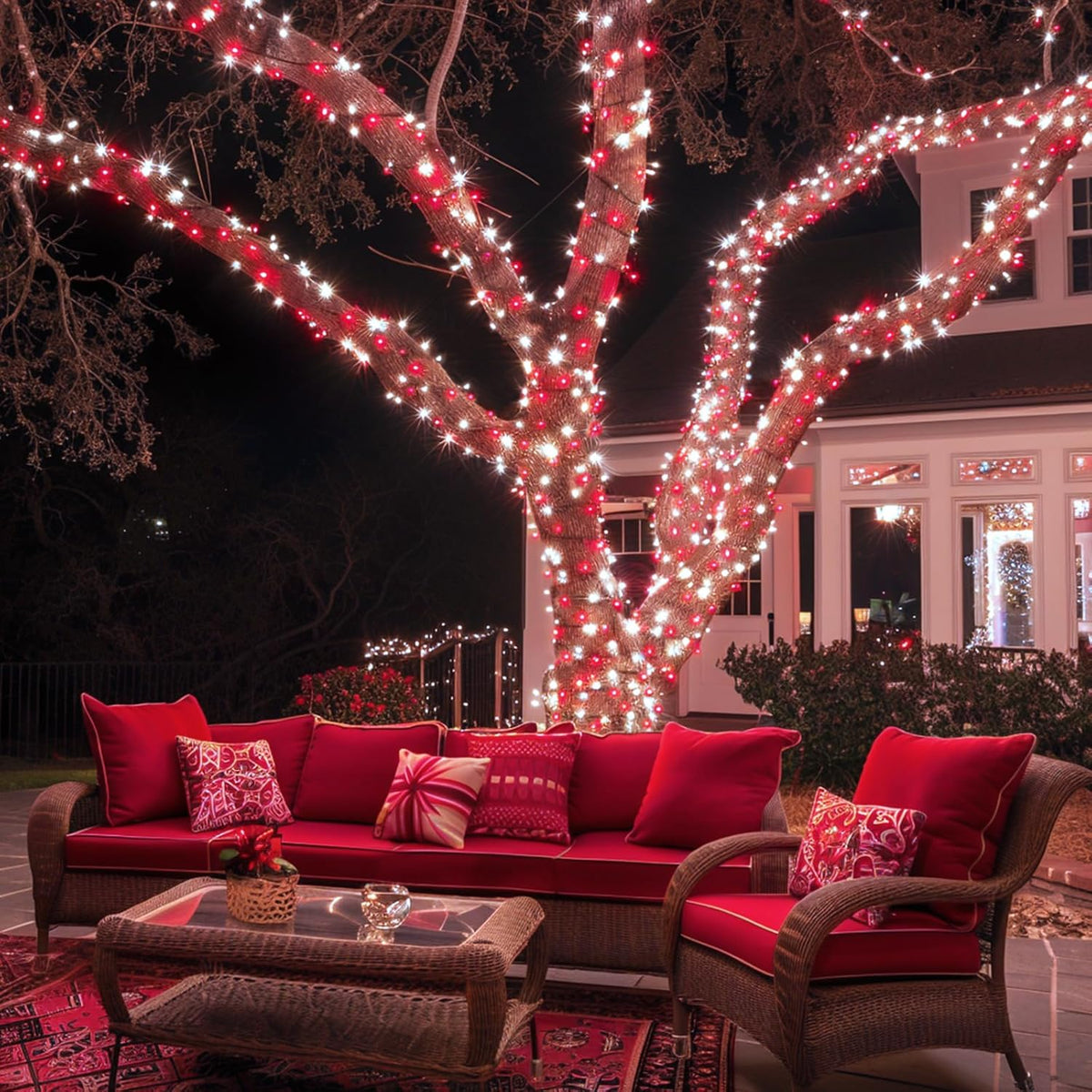 JMEXSUSS 2 Pack Red and White Solar Christmas Lights, Total 400 LED 151FT Solar String Lights Outdoor Waterproof, 8 Modes Solar Lights for Outside Tree Patio Christmas Decorations
