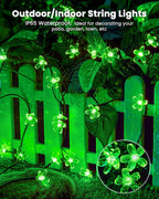 Brightown 2 Pack Total 52FT 120 LED Solar Flower String Lights for Outside Waterproof Fairy Lights for Garden Yard Fence Patio Christmas Tree Wedding Party Decor, Green