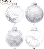 Sea Team Shatterproof Clear Plastic Christmas Ball Ornaments Decorative Xmas Balls Baubles Set with Stuffed Delicate Decorations (100mm/3.94 inch 16-Pack, Silver)