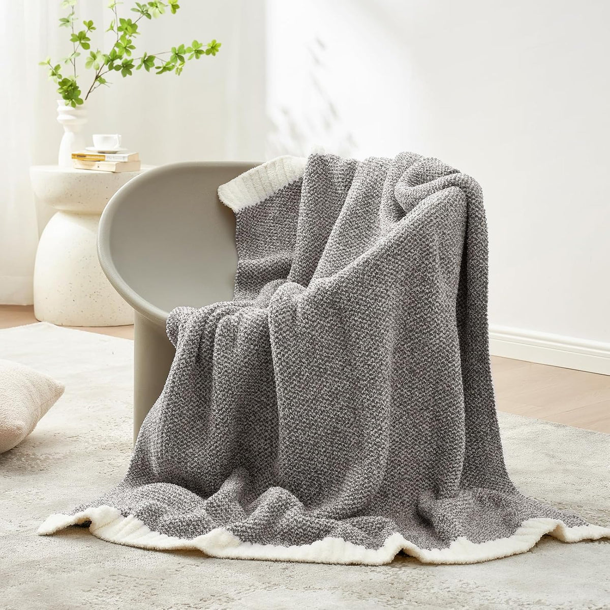 Snuggle Sac Grey Throw Blankets for Couch, Super Soft Warm Blankets Cozy Knit Fuzzy Plush Lightweight Throws for Sofa, Bed,Living Room, Dark Grey, 50x60 inches