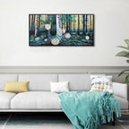 QZQCBLC Canvas Wall Art Bedroom - Green Large Tree Yellow Forest Paintings Artwork Abstract Ring Landscape Pictures for Living room Bathroom kitchen Home Office Wall Decor 20"X40"