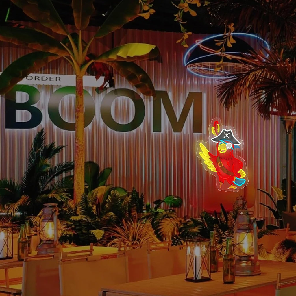 Pirate Parrot Neon Light - Pirate LED Light Wall Decor Ideal for Pirate Party Decorations Gifts for Friends