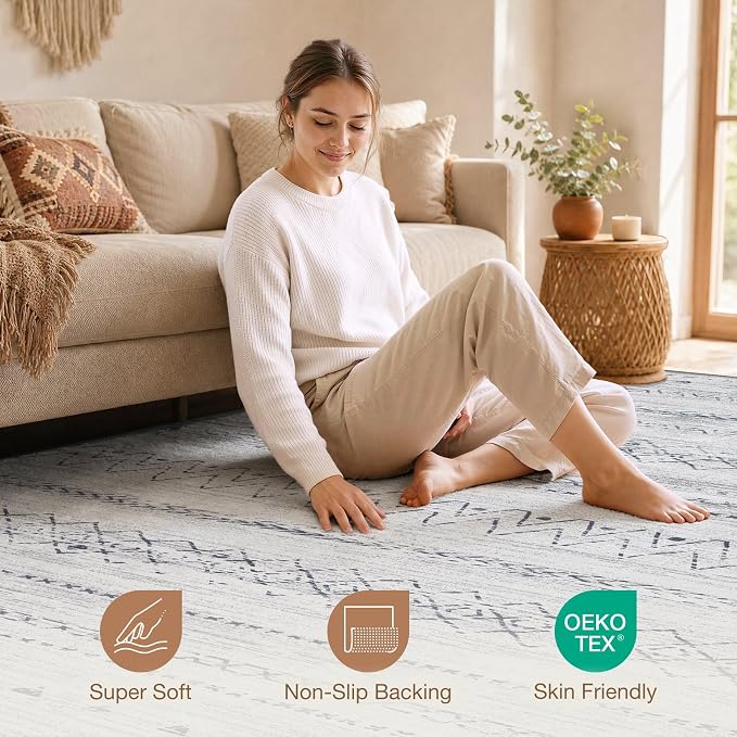 cotiled Boho 5x8 Area Rugs for Living Room: Soft Moroccan Washable Rug | Solve - Image 4