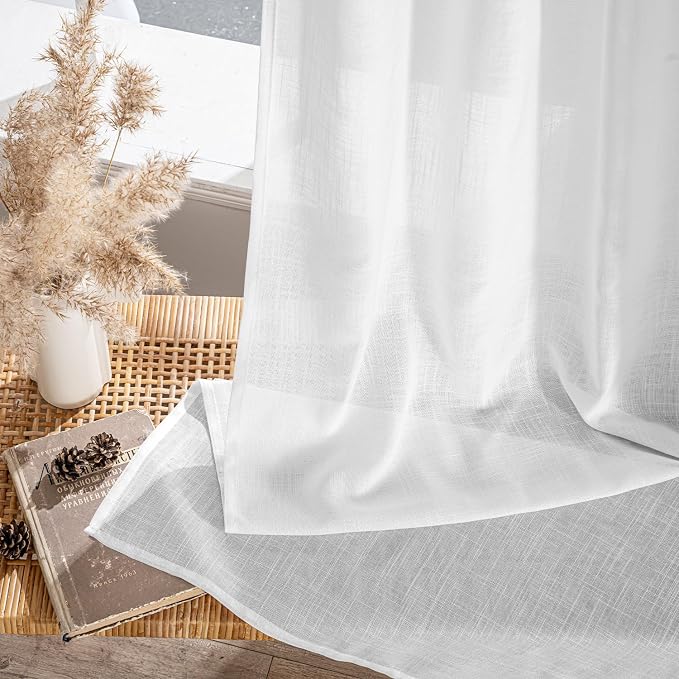 MIULEE White Linen Curtains 105 Inch Long 2 Panels - Image 7