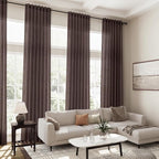 Coffee Linen Curtains for Living Room Back Tab Rod Pocket Semi Sheer Curtains - Image 7