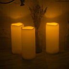 Waterproof Outdoor Battery Operated Flameless Candles with Auto Timer Flickering Plastic Resin Electric LED Pillar Lights for Lantern Patio Garden Wedding Party Decorations 3x7 Inches 3 Pack Ivory