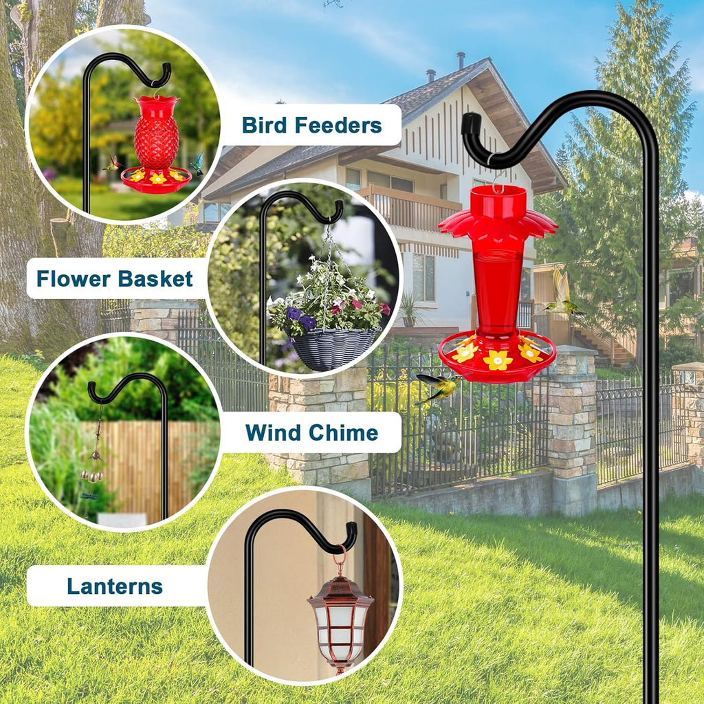 Gtongoko 2 Pack 108 Inch Tall Shepherds Hooks for Outdoor Bird Feeders, Heavy Duty Bird Feeder Pole Stand, Adjustable Hanger for Plant, Lights, Lanterns Wedding Decor with 7 Prongs Base