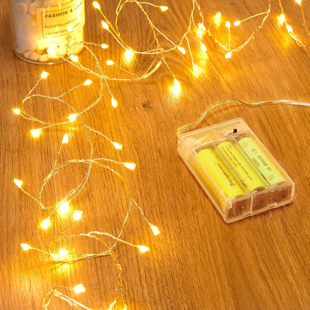 4 Pack Fairy Lights Battery Operated, 5 Feet 60 LED Twinkle String Lights Waterproof Firecracker Starry Lights for DIY Wreath Home Wedding Bedroom Mason Jar Holiday Christmas Decorations, Warm White