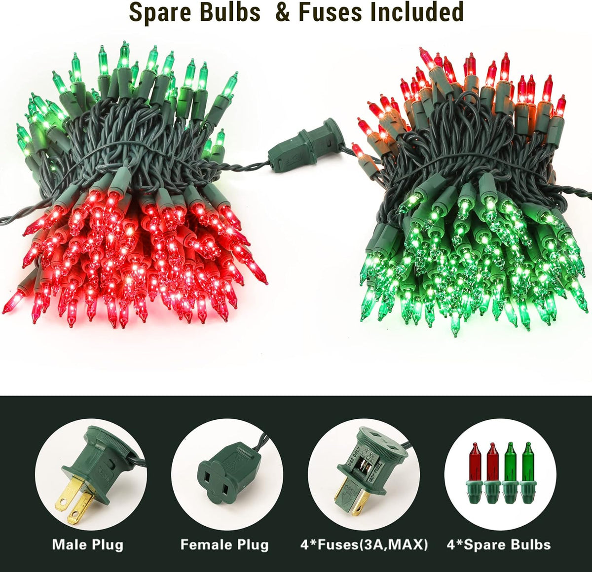 BrizLabs Red & Green Christmas Lights, 300 Counts 69.6ft Mini String Lights Connectable, UL Certified Incandescent Christmas String Lights Plug-in Tree Lights for Indoor Outdoor Xmas Home Decor