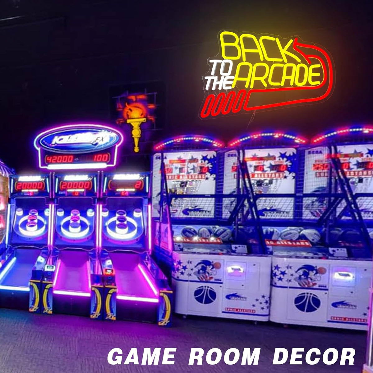 Retro Arcade Neon Sign Large Back to the Arcade Neon Light Dimmable Gamer Neon Signs for Wall Decor USB Powered Vintage Gaming Signs for Bar Game Room Man Cave(15.7 * 10.7inch)