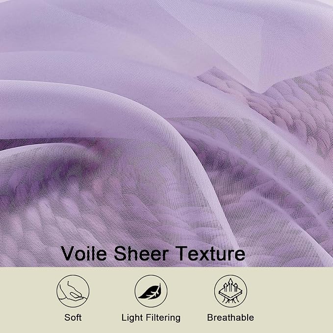 Lavender Sheer Curtains 84 Inches Long 2 Panels, Soft Airy Light Filtering - Image 3