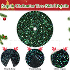 MODFUNS Green Christmas Tree Skirt Black 46 Inches Mermaid Sequin Tree Skirts Thick Velvet Tree Mat Artificial Glitter Tree Cover Skirt for 6FT Tree Shimmer Rustic Tree Skirt Fabric Decorations
