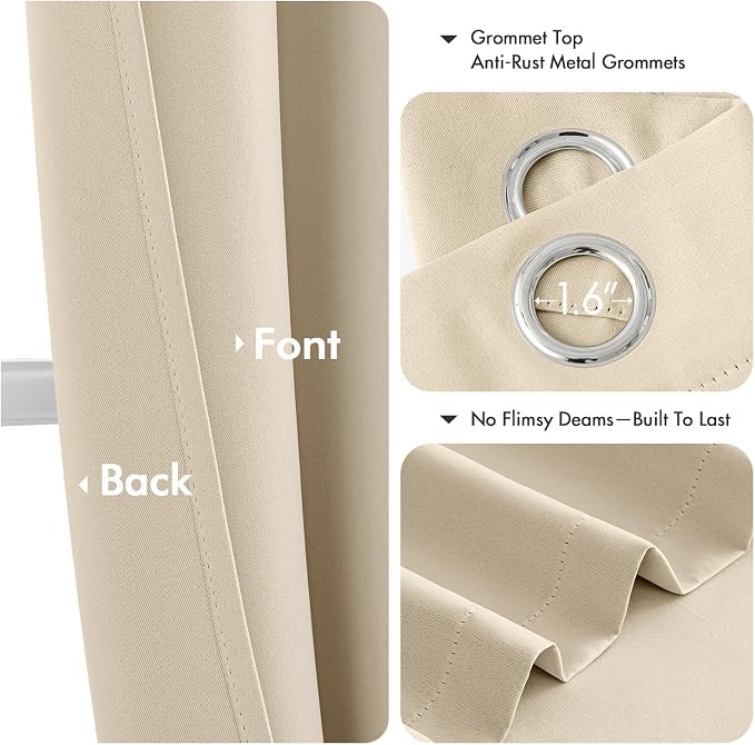 MIULEE Blackout Curtains for Bedroom 2 Panels 40 x 90 Inch Long Cream Beige | - Image 4